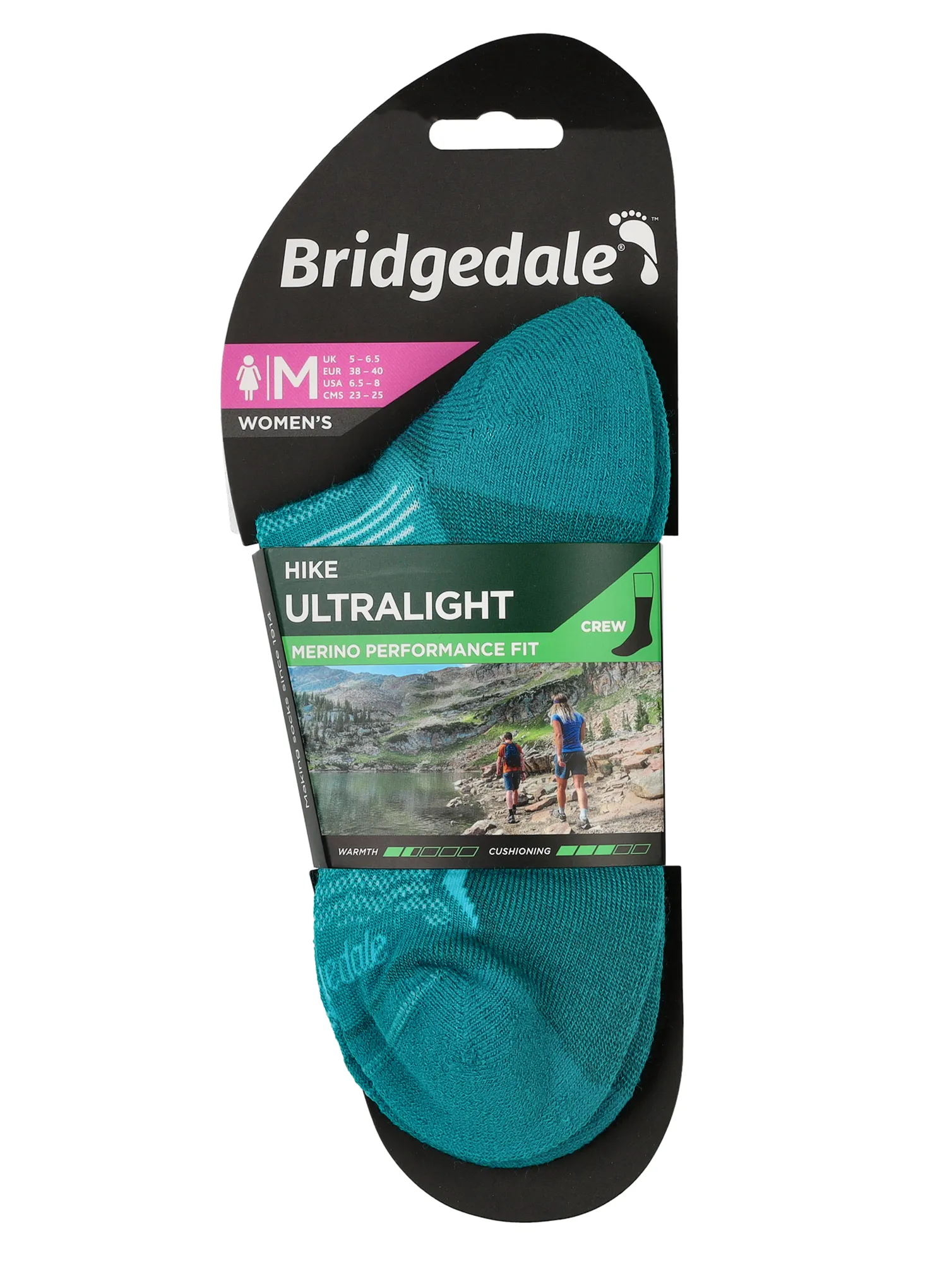 Sosete drumetie Bridgedale Hike Ultra Lt T2 Merino P Crew - teal