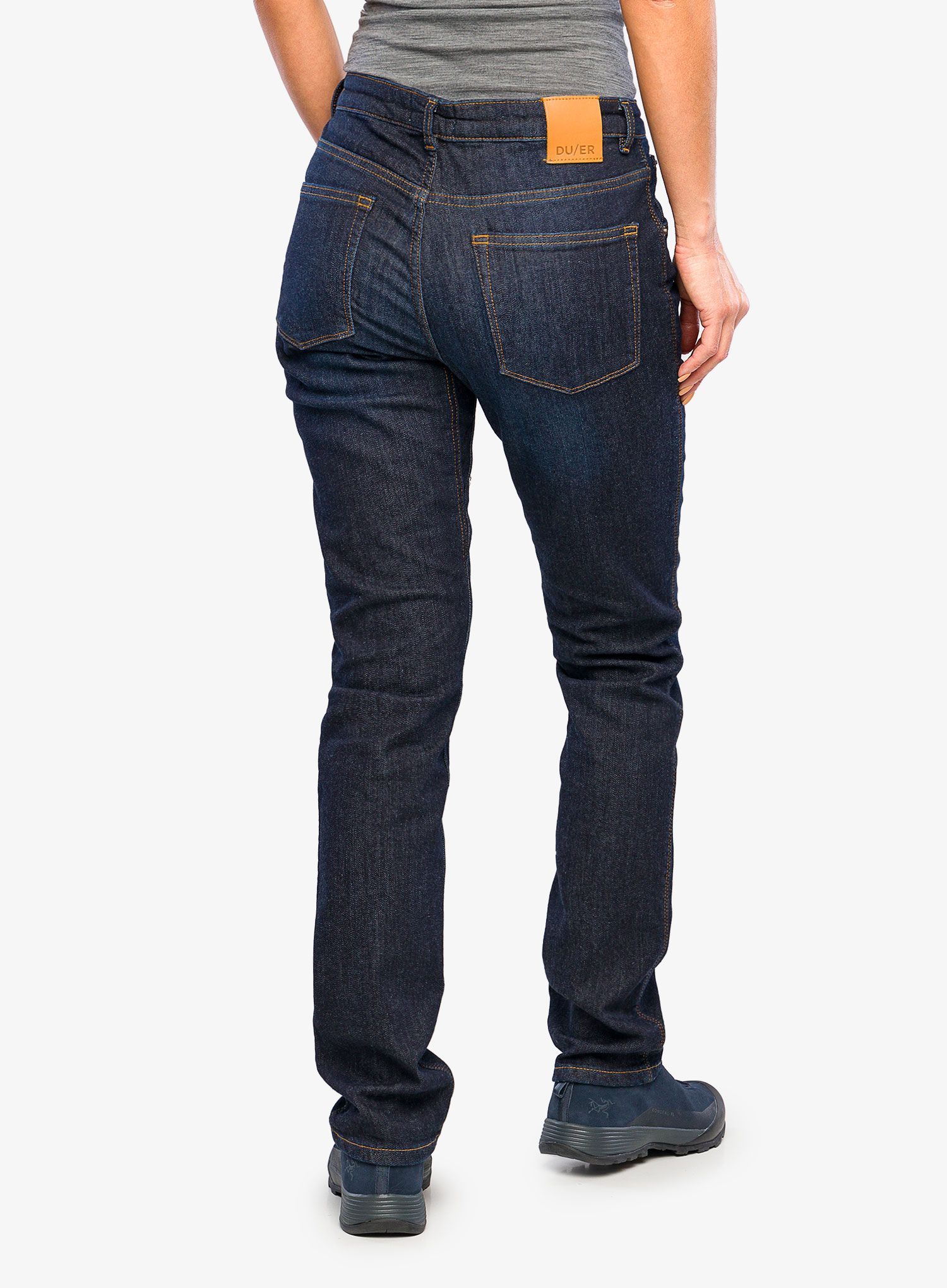 Pantaloni femei DUER Fireside Denim Slim Straight - dark stone