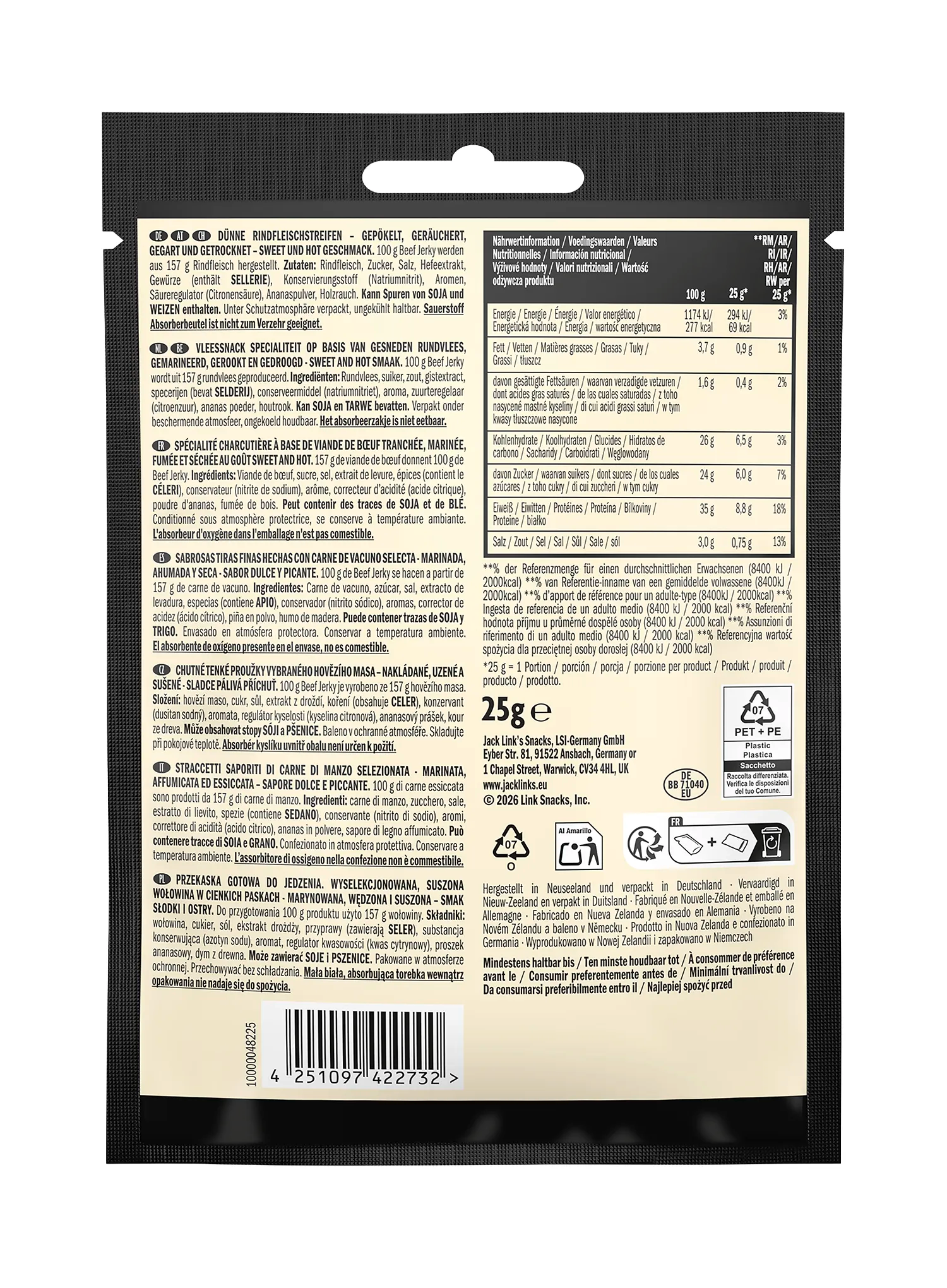 Carne uscata de vita Jack Link's X MrBeast Beef Jerky Sweet & Hot 25 g