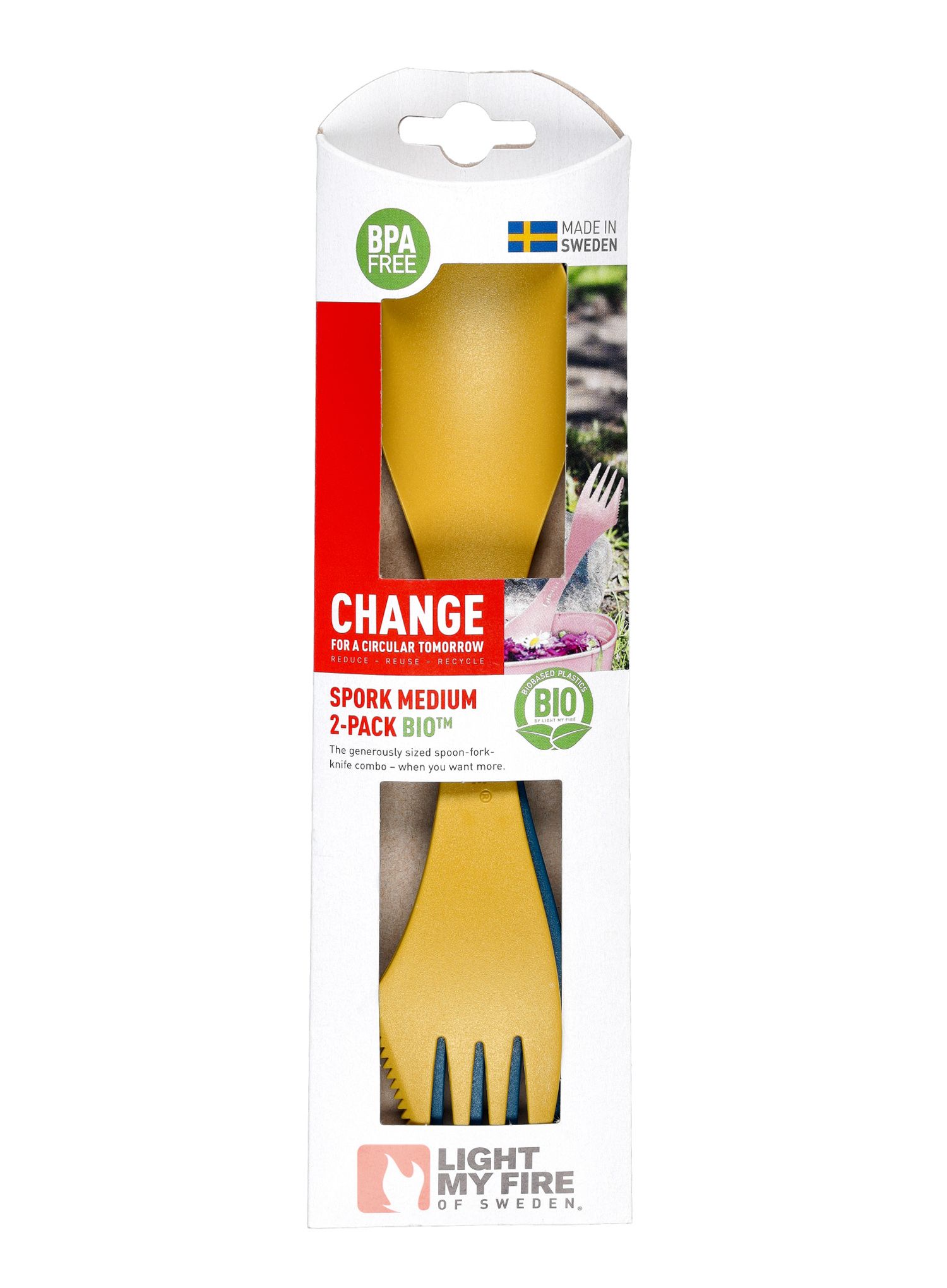 Tacâmuri de voiaj Light My Fire Spork Original 2 Pack Bio - yellow/nav