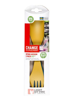 Tacâmuri de voiaj Light My Fire Spork Original 2 Pack Bio - yellow/nav