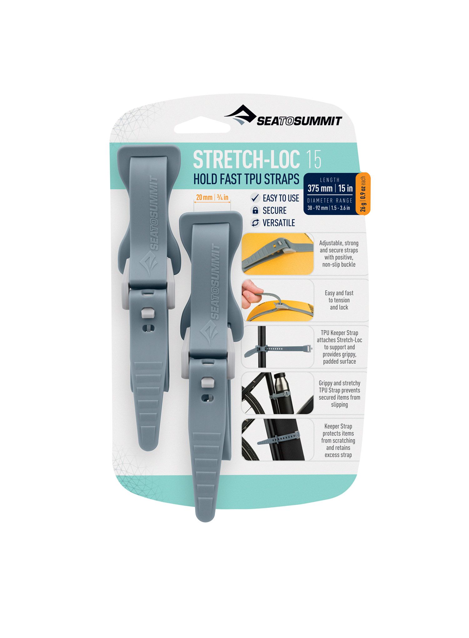 Trakai Sea To Summit Stretch-Loc 15 - 20 mm x 375 mm 2 Pack - grey