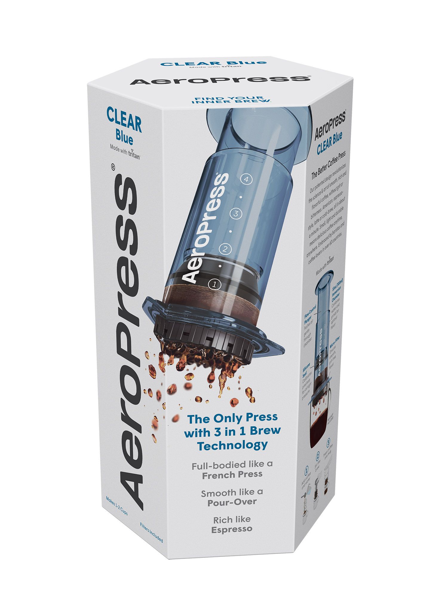 Cafetiera de voiaj AeroPress Clear - blue
